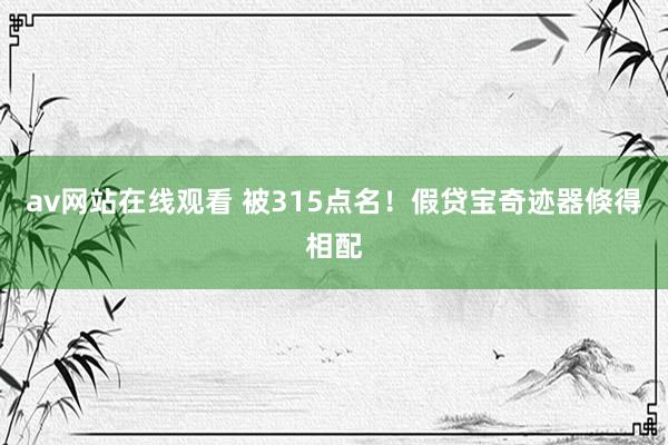 av网站在线观看 被315点名！假贷宝奇迹器倏得相配