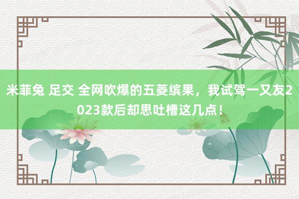 米菲兔 足交 全网吹爆的五菱缤果，我试驾一又友2023款后却思吐槽这几点！