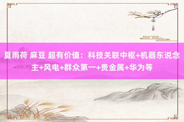 夏雨荷 麻豆 超有价值：科技关联中枢+机器东说念主+风电+群众第一+贵金属+华为等