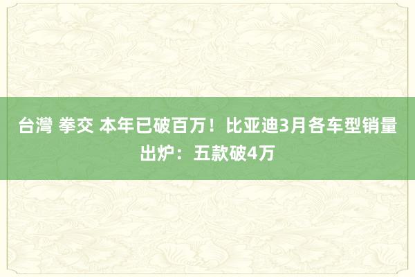 台灣 拳交 本年已破百万！比亚迪3月各车型销量出炉：五款破4万
